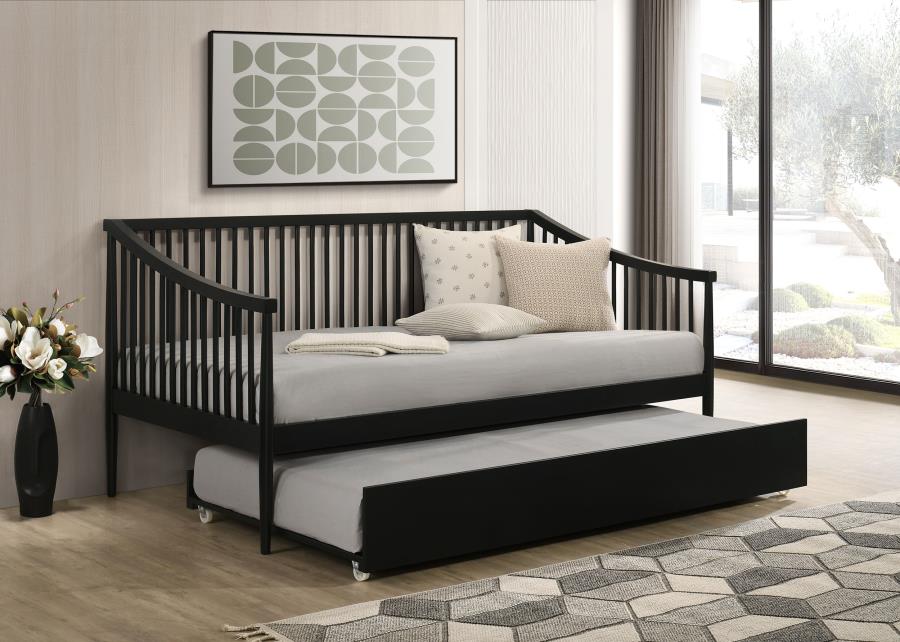 Delgado Black Twin Wood Daybed with Trundle-Metro Mattress